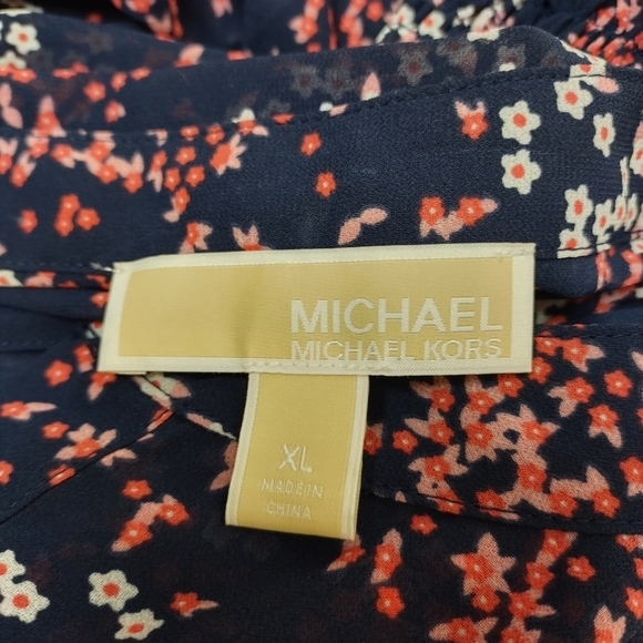 Michael Kors Women's Navy Blue Floral Print Dress Sz XL - Picture 9 of 10